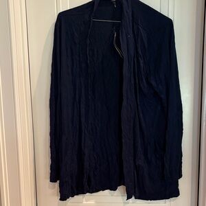 Navy Blue Open Front Cardigan & Pants Set